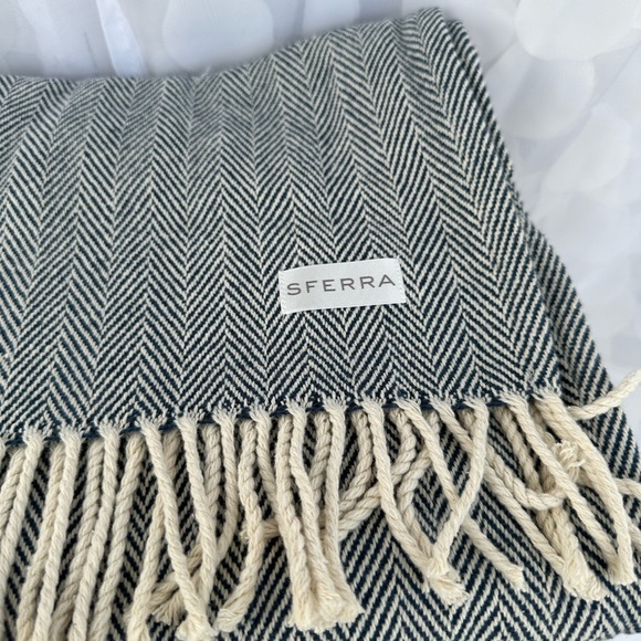 SFERRA Other - SFERRA CELINE cotton throw blanket Navy Cream herringbone 51 x 71 NEW No Tags